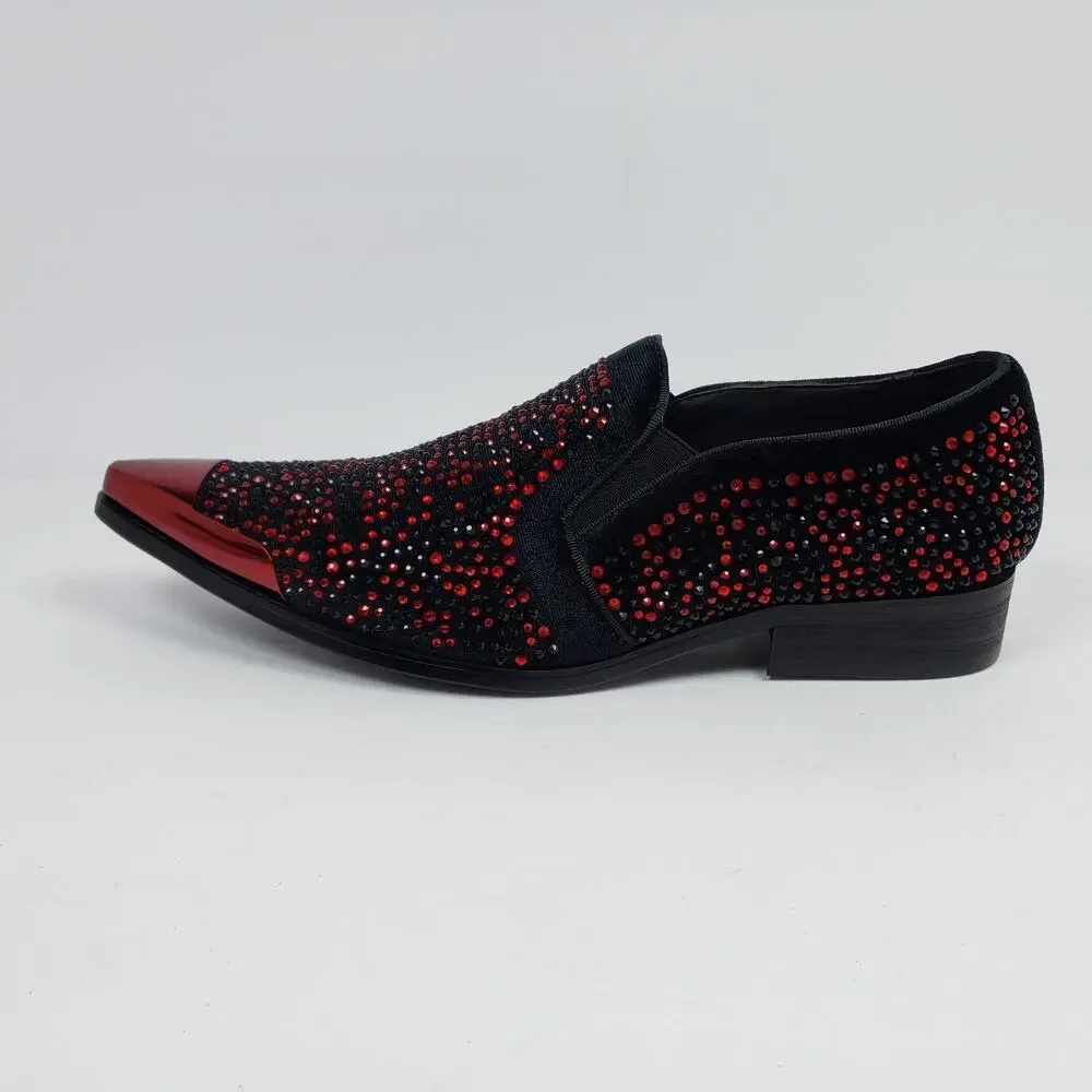 Bolano Desta Mens Sz 10 Black Red Fashion Rhinestone Slip On Dress Loafer Shoes